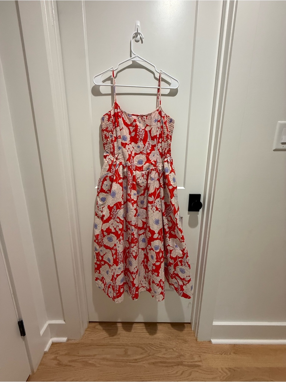 Red Floral Sundress with Spaghetti Straps from Anthropologie